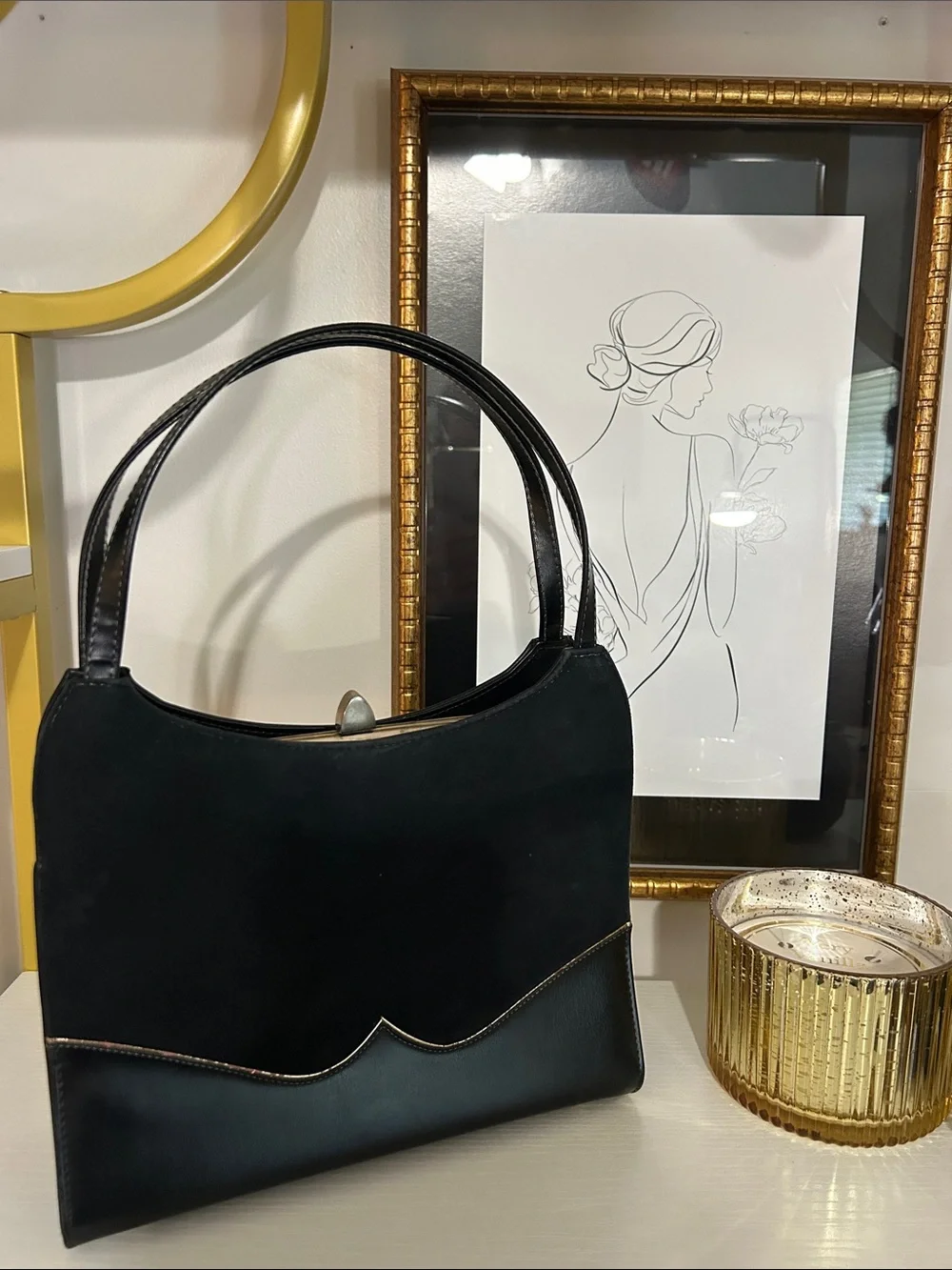 Life Stride 1950’s Vintage Black Suede & Simulated Leather Women's Handbag - Picture 13 of 14